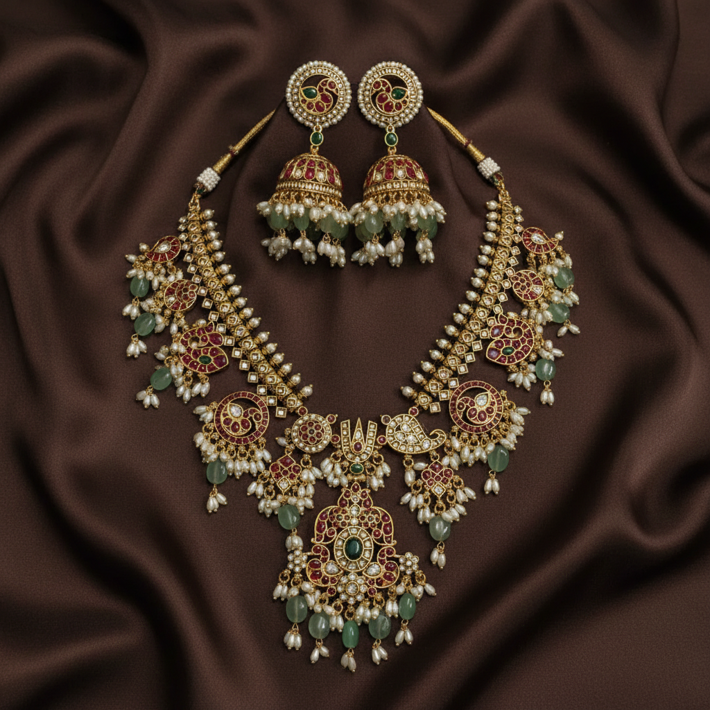 Ambani nakshi Guttipusalu Necklace with Rice pearls - NN0031
