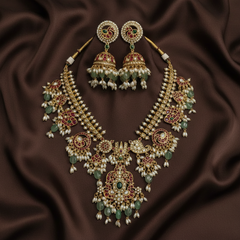 Ambani nakshi Guttipusalu Necklace with Rice pearls - NN0031