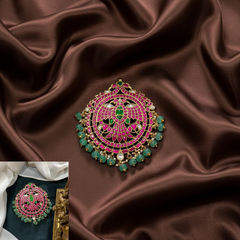 Jadau Gandaberunda Pendant With Pumpkin Beads - KP00203