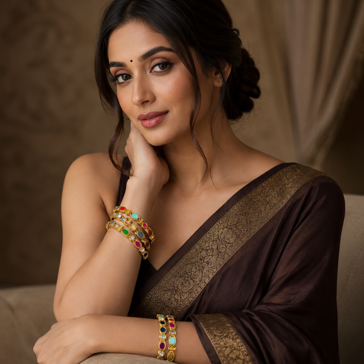 Jadau Navarathna Screw Openable Bangles - BG00694