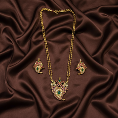 Gold Polish Mago Haram With Nakshi Balls 2 layers Chain and Pendant Earirngs - NH00426