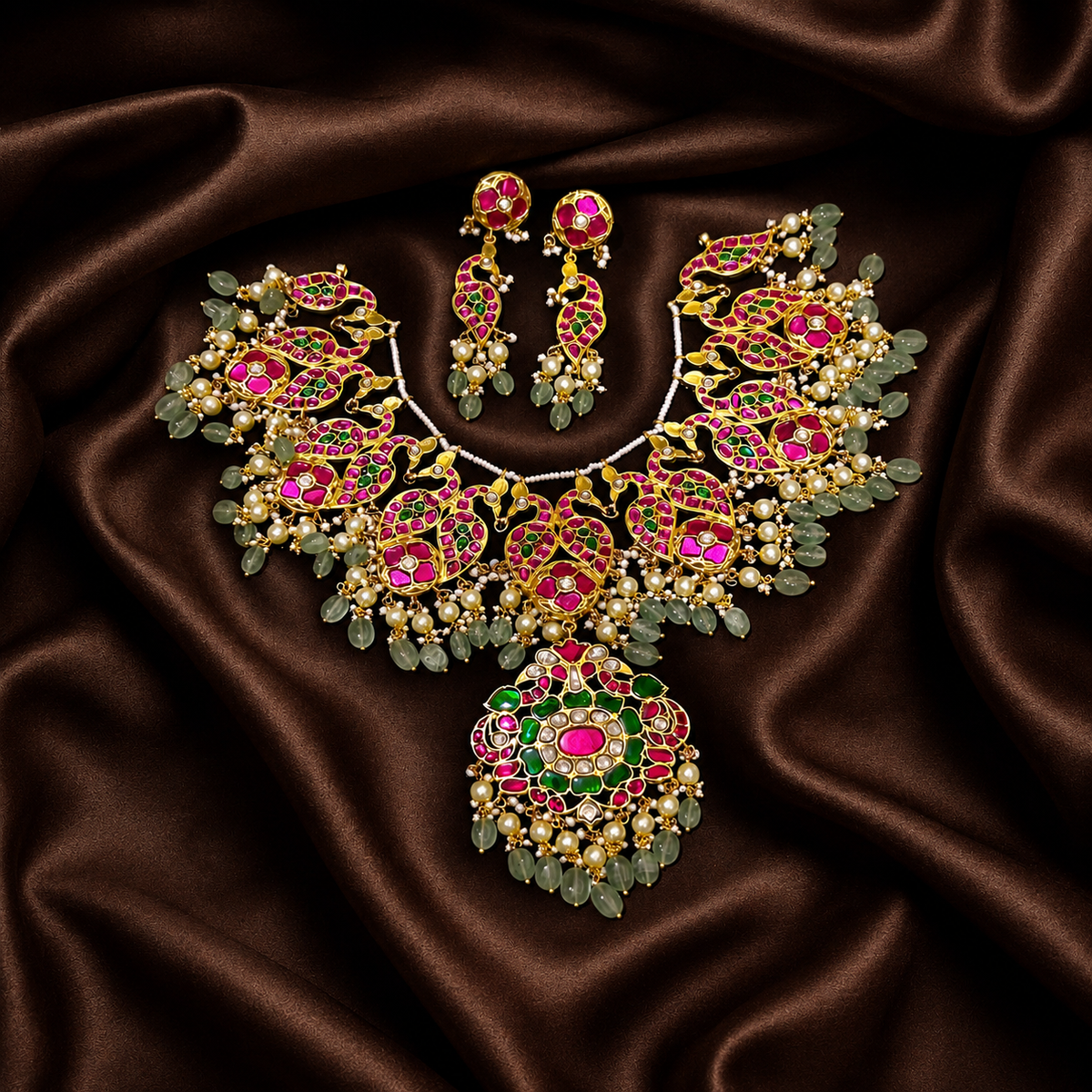 Awesome Multi Peacock Necklace in Kundan - KN00376