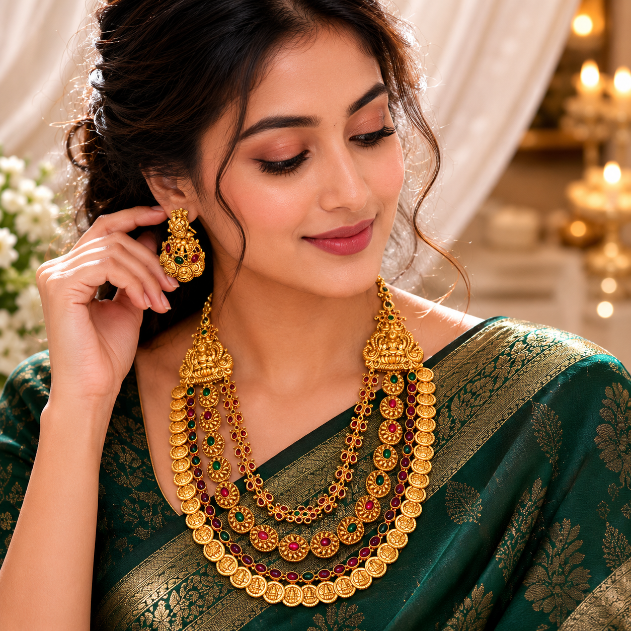 Beautiful  3Layer Lakshmi Haram In Nakshi - NH00230