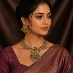 Antique Lakshmi Necklace In White Polish - NN00630