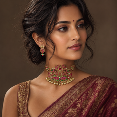 Jadau Ball Pattern Chain With Lakshmi Pendant - KN00633
