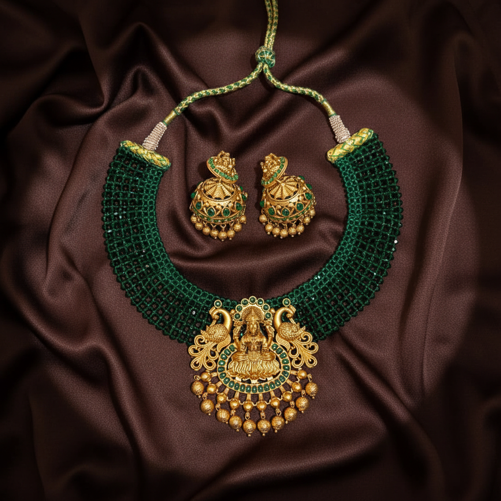 Crystal Beads Hand Made Neckalce With Nakshi Pendant - PB00599