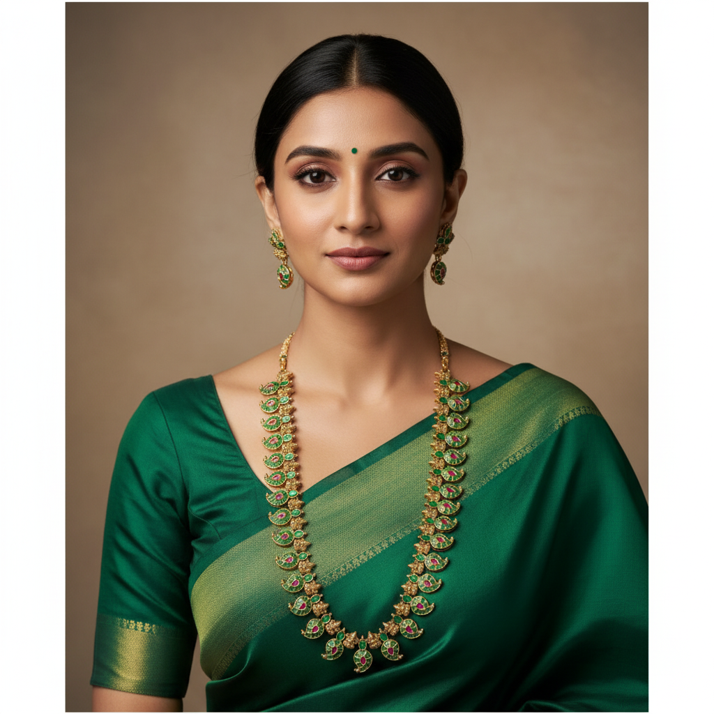 Jadau Mango Long Haram With Earings - KH00427