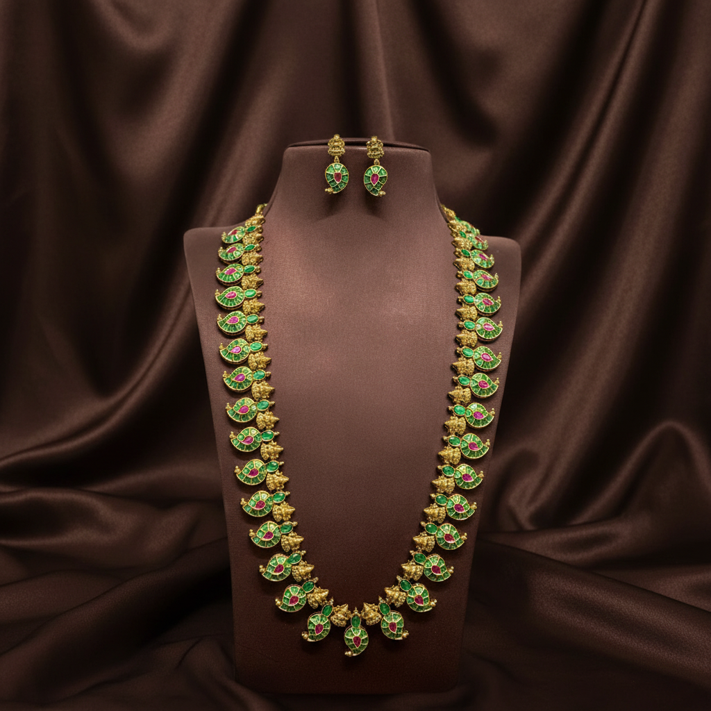 Jadau Mango Long Haram With Earings - KH00427