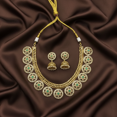 Jadau Jilebi Bottu Necklace With Jhumki - KN00603