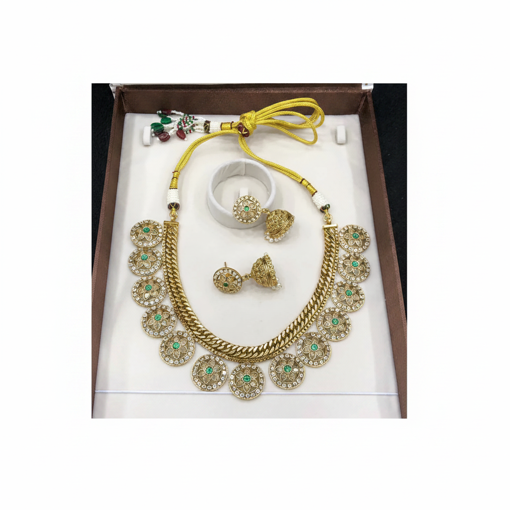 Jadau Jilebi Bottu Necklace With Jhumki - KN00603