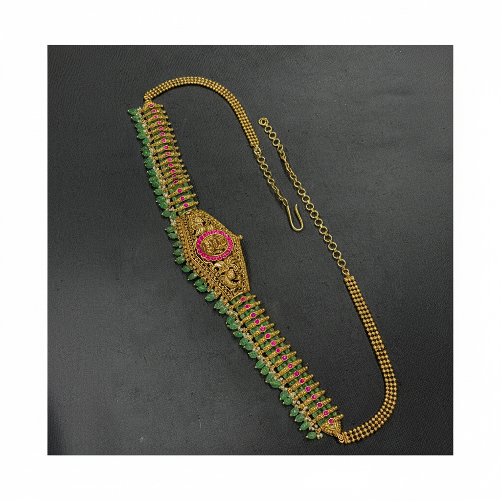 Beads And Pearls Jadau Lakshmi Waist Belt - WB0014