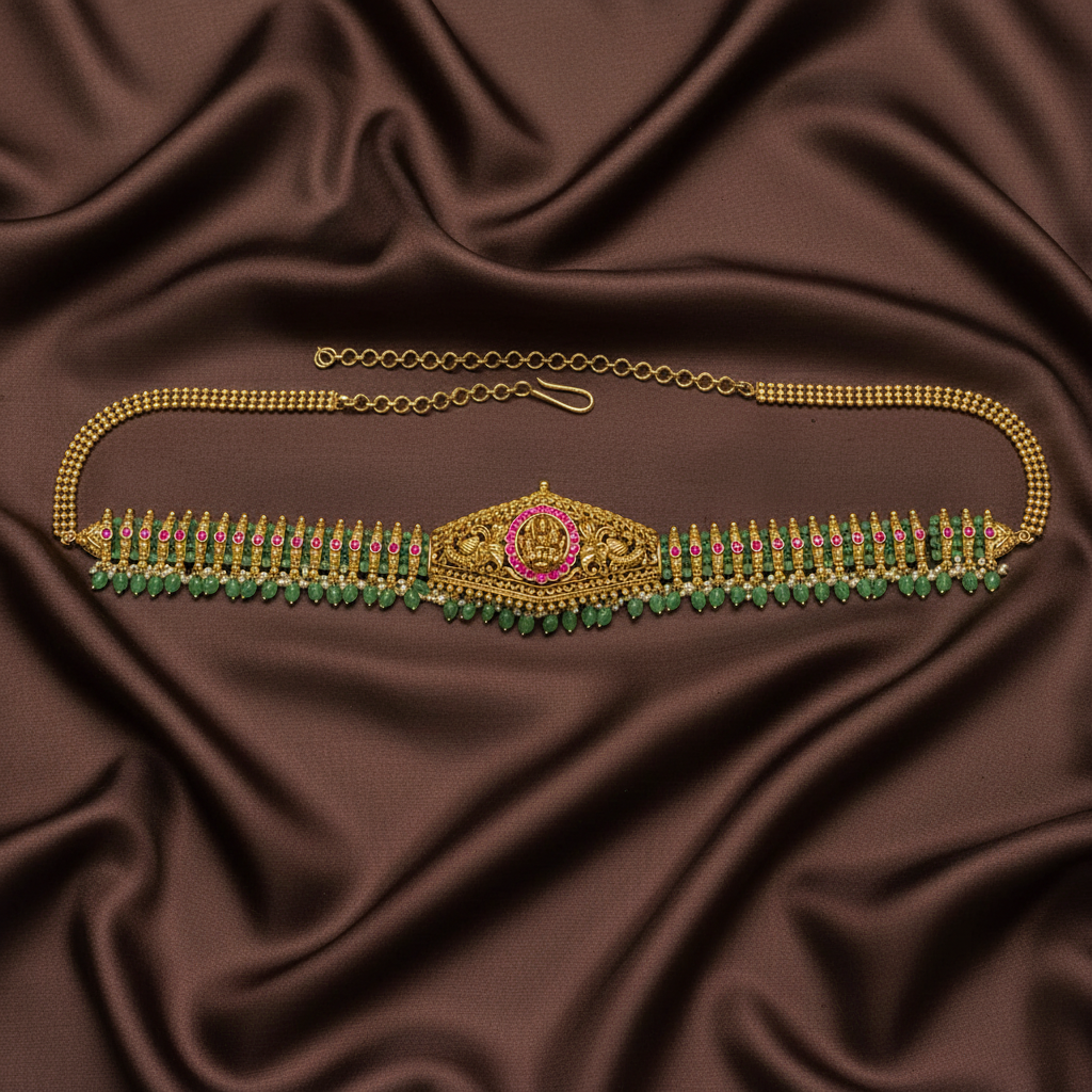 Beads And Pearls Jadau Lakshmi Waist Belt - WB0014