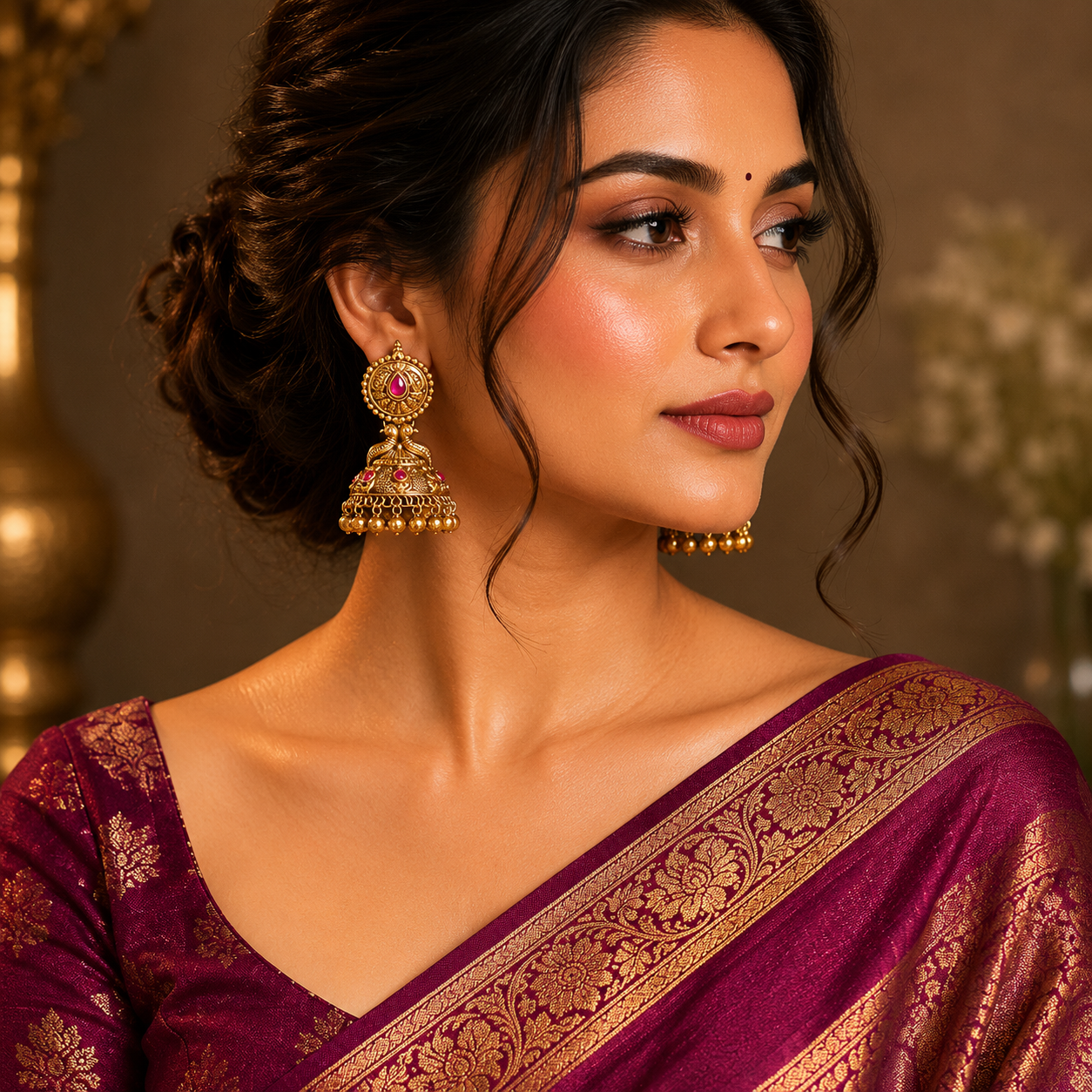 Jadau Nakshi Traditional Jhumki - KE00583