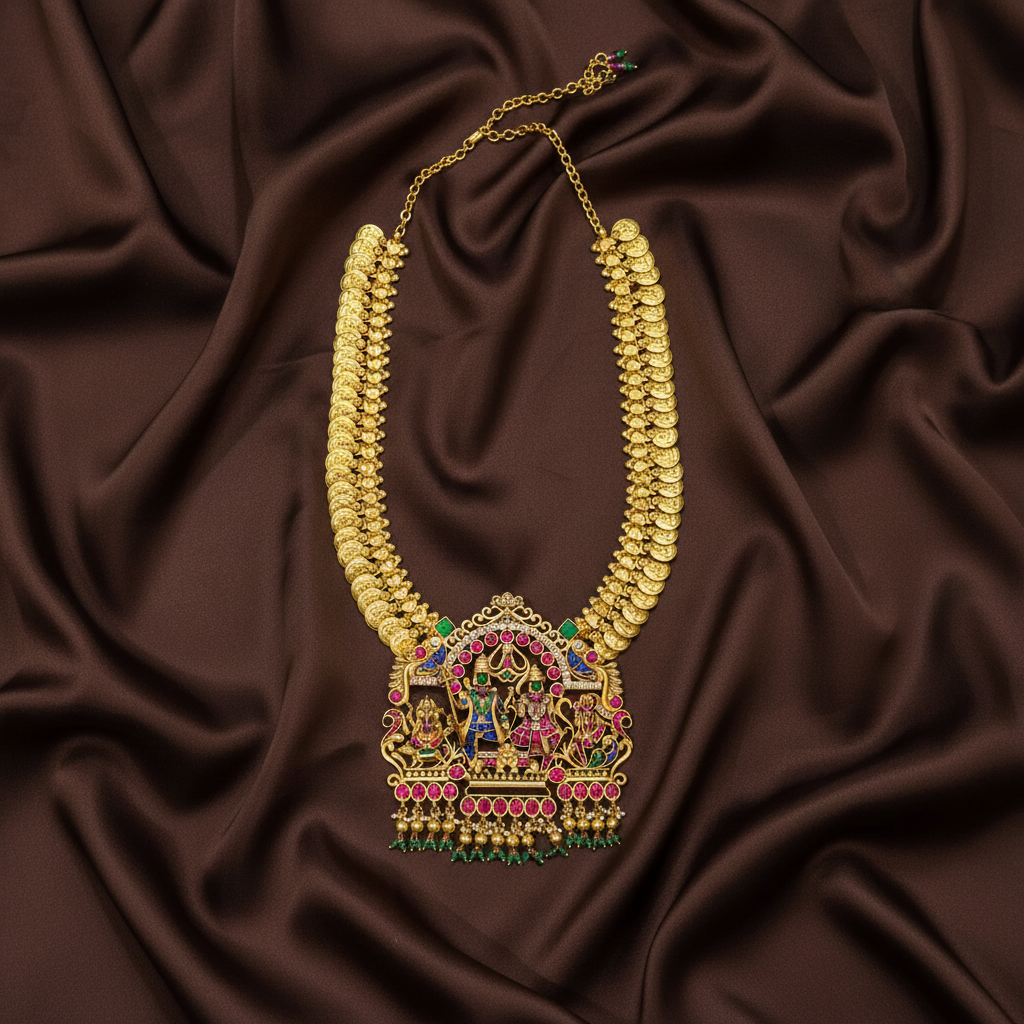 Shivaparivar Jadau Pendant With Kasu Haram - KH00419
