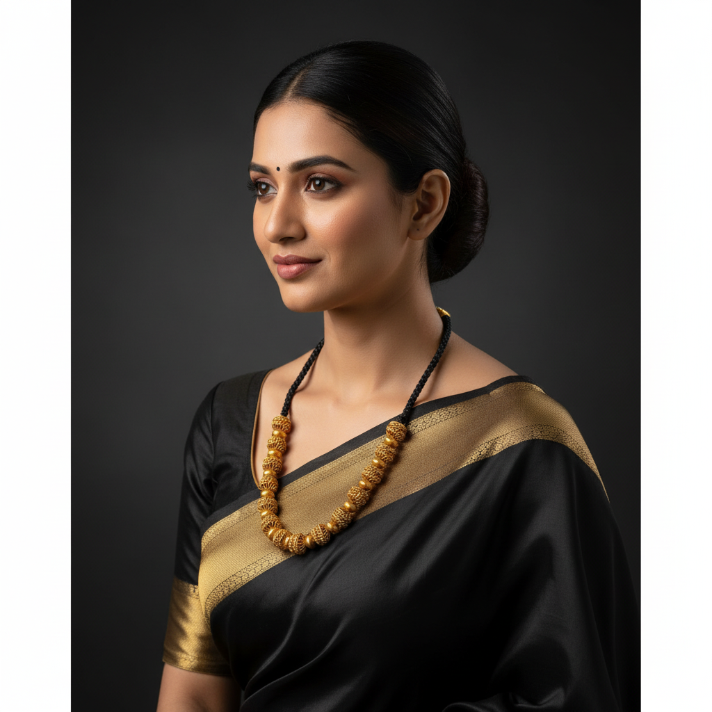 Simple Elegant Black Dori With Nakshi Balls - BD00157