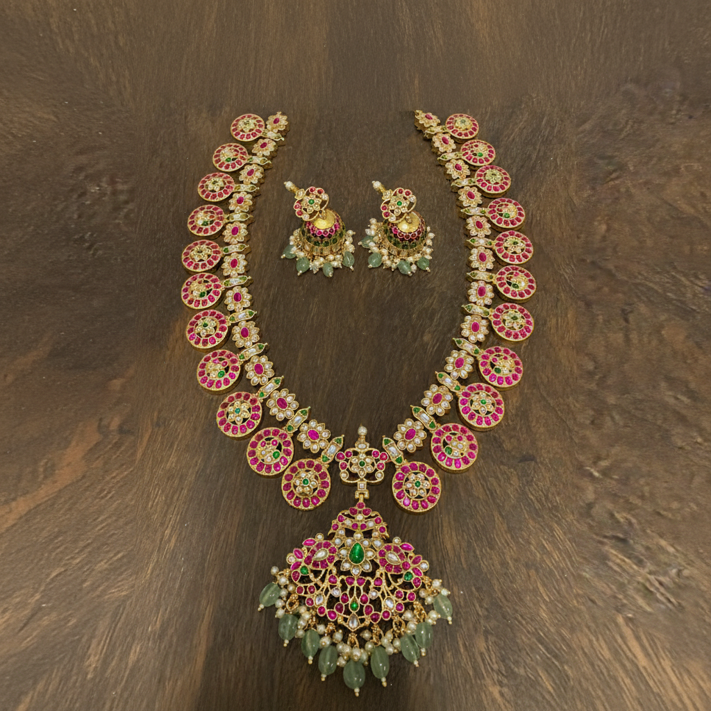 Jadau Bottu Haram With Jhumkis - KH00386