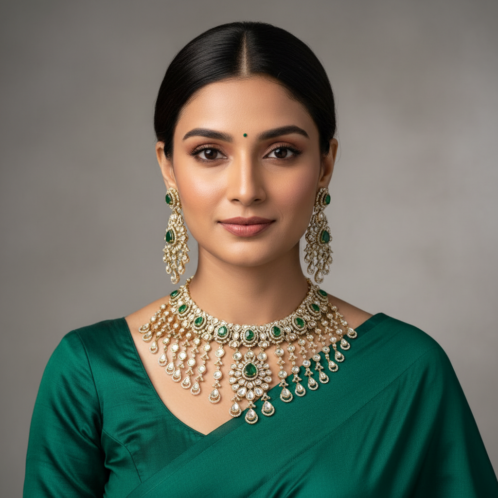 Victorian CZ Grand Chokers With Earrings - VN00185