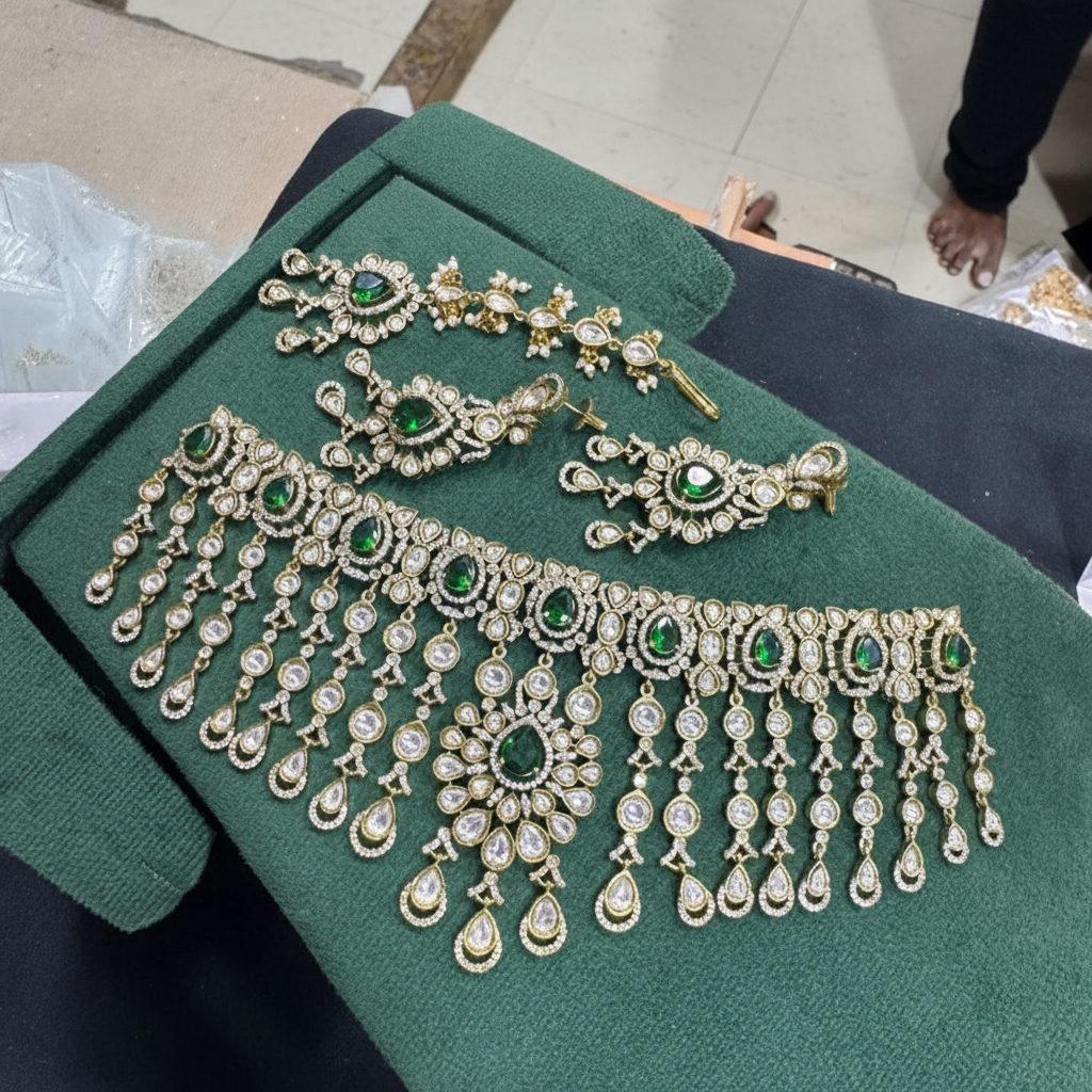 Victorian CZ Grand Chokers With Earrings - VN00185