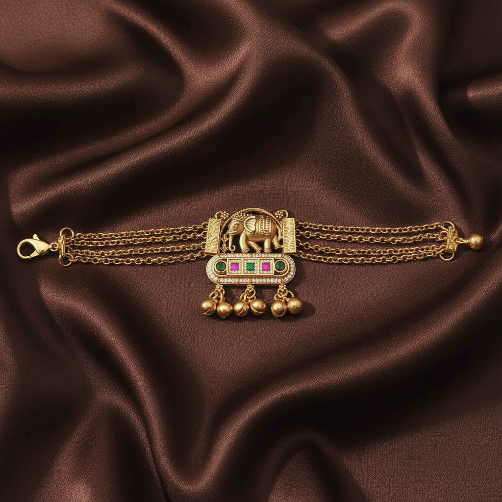 Jadau Nakshi Elephant Pendant Braclet - BG00640