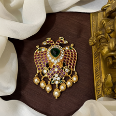 Kempu Stone Gandaberunda Pendant With Pearl - NP00109