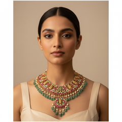Jadau Ganesha Necklace With Swaroski Pearls - KN00342