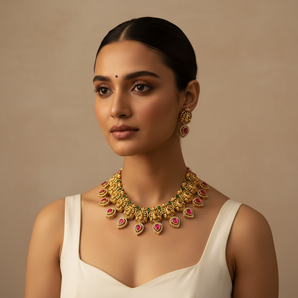 Peacock in Jadau Kundan Necklace  - KN0079