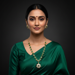 Beautiful Stone Necklace With Flower Pendant in Gold Polish - NN00904