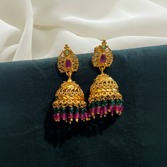 Gold Polish Multi Bead Jhumki - NE00638