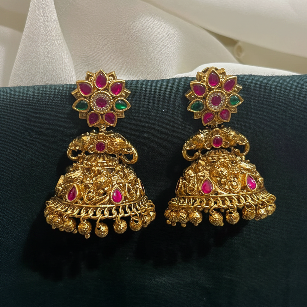 Jadau Multi Flower Jhumkis - KE00581