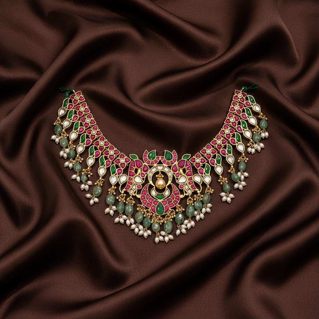 Jadau Kundan Necklace With Strawberry Beads - KN00597