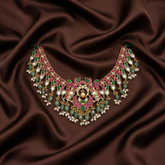 Jadau Kundan Necklace With Strawberry Beads - KN00597