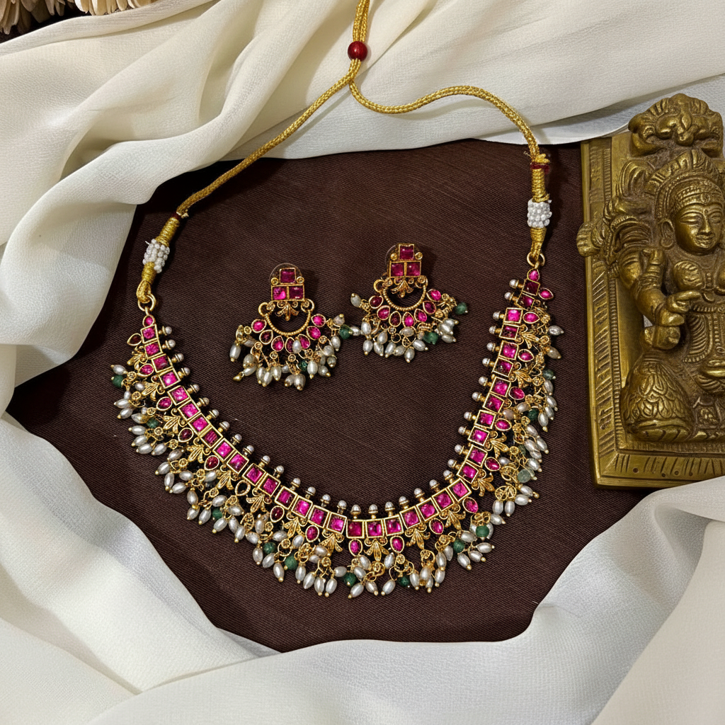 Pota Stone Necklace With Pearls - NN00934