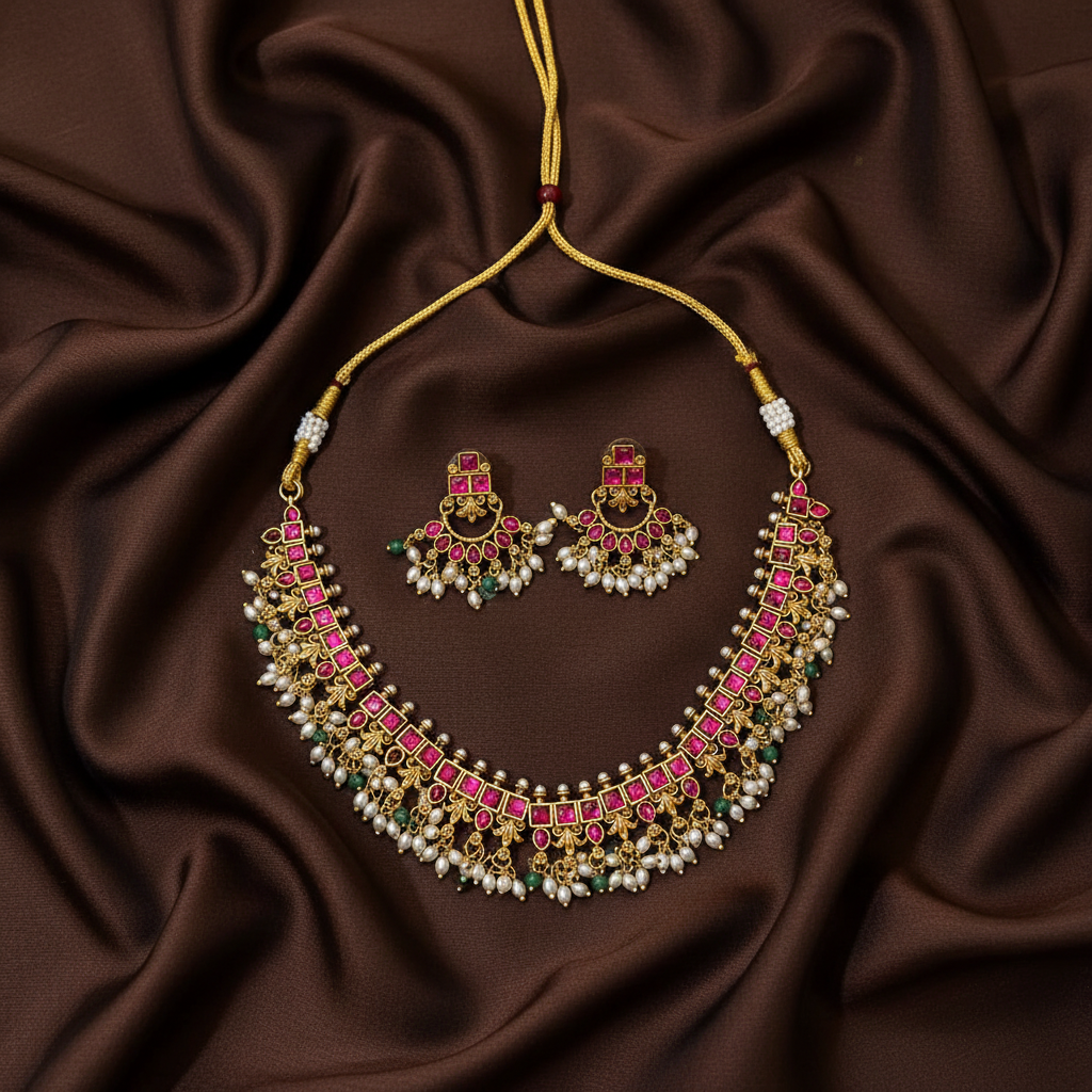 Pota Stone Necklace With Pearls - NN00934