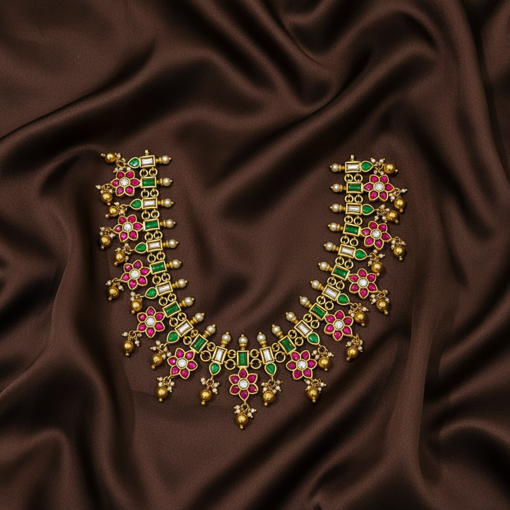 Jadau Flower Pattern Necklace - KN00643