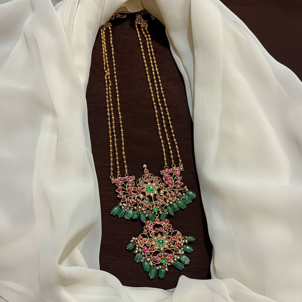 Jadau Rani Pendant With Antique Beads 3 line Haram - KH00218