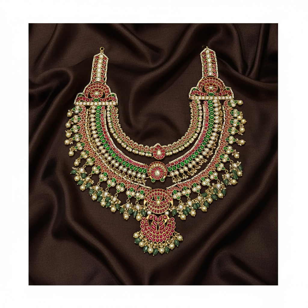 Jadau Grand Layer Gold Replica Bridal Set - KN00654