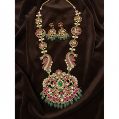 Jadau Grand Haram With Big Pendant and Screw Back Earrings - KH00417