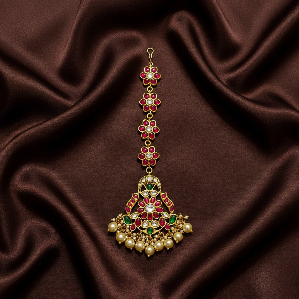Jadau Flower Pattern Big Maang Tika - HA00242