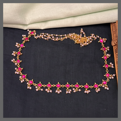 Jadau Ruby Waist Belt With Pearls - WB0011