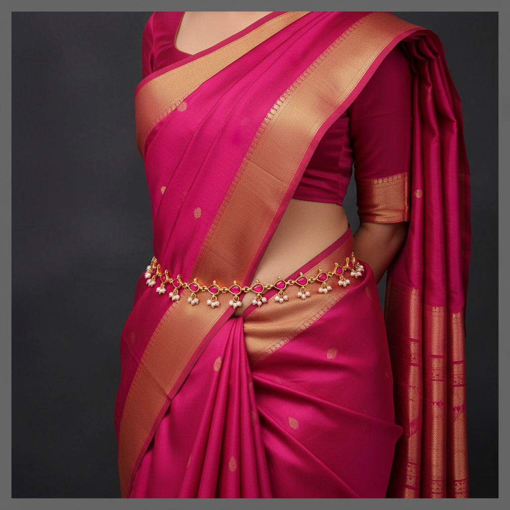 Jadau Ruby Waist Belt With Pearls - WB0011