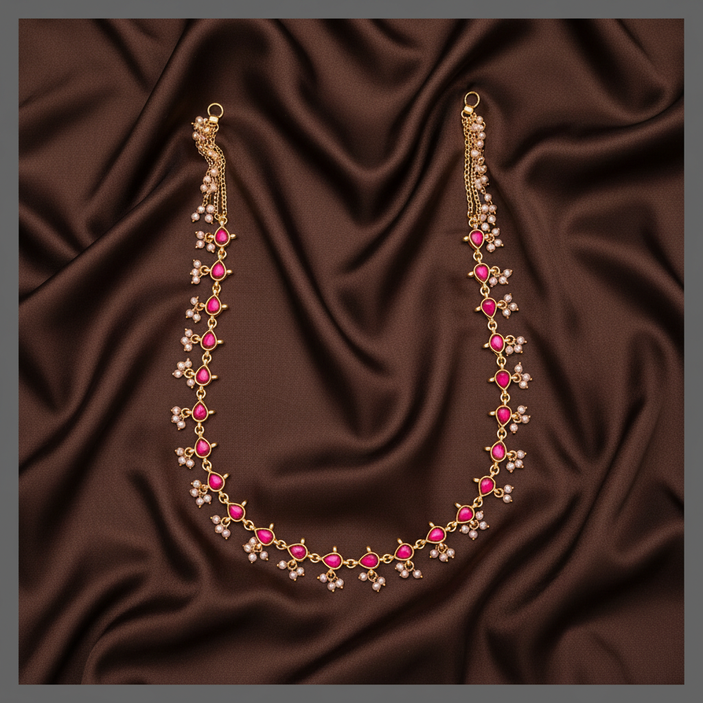 Jadau Ruby Waist Belt With Pearls - WB0011