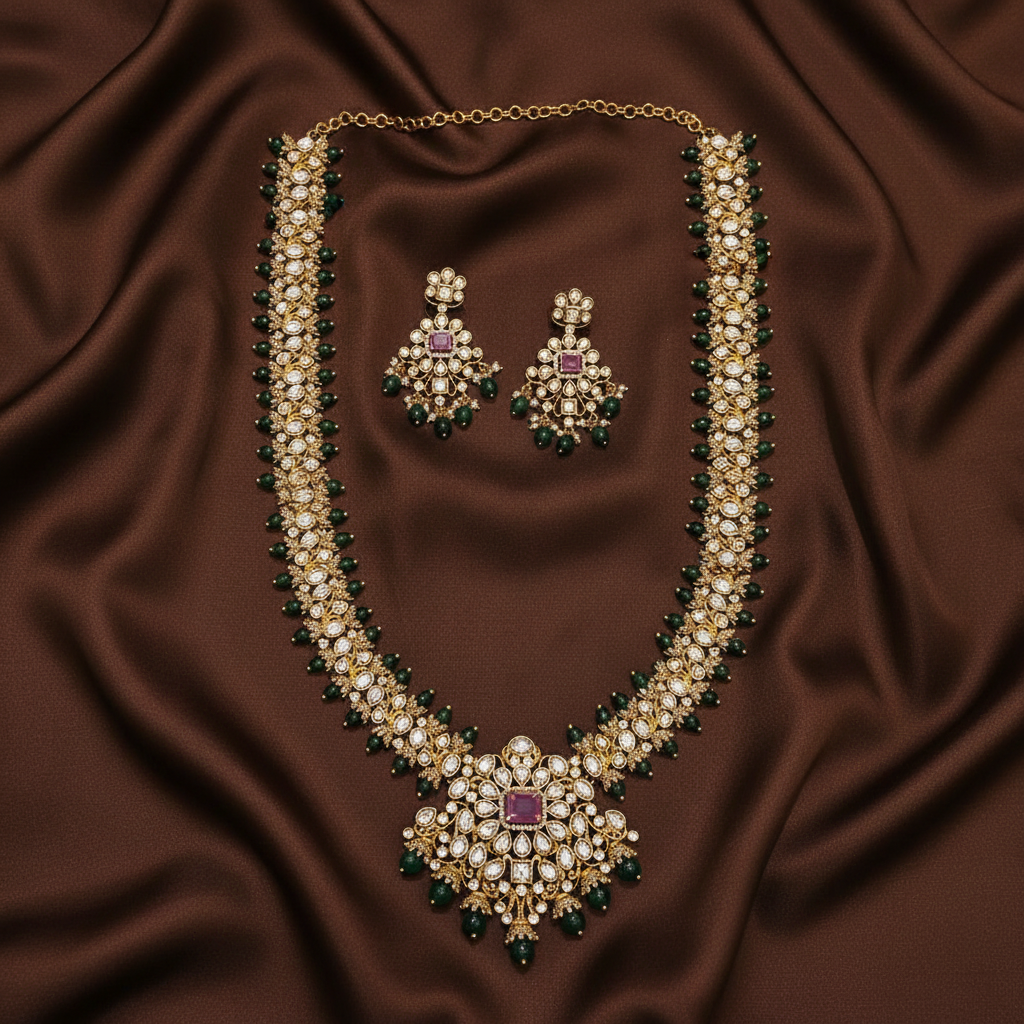 Victorian Haram with Mozonites And Emerald Beads - VH0043