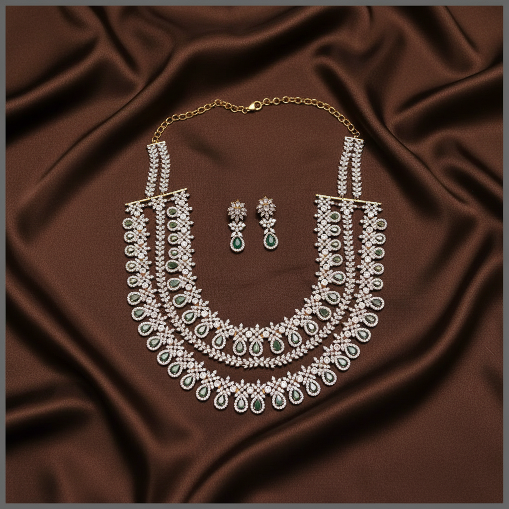 Beautiful Double Layer Emerlad and white Stone Haram in Diamond - DH0044