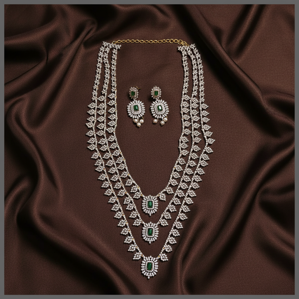 3 Layer White Stone  Leaf Haram in Diamond - DH0043