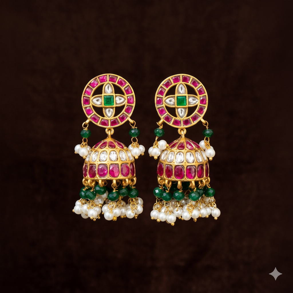 Jadau Bottu Screw Back Jhumki - KE00597
