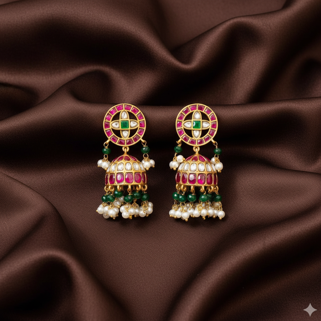 Jadau Bottu Screw Back Jhumki - KE00597