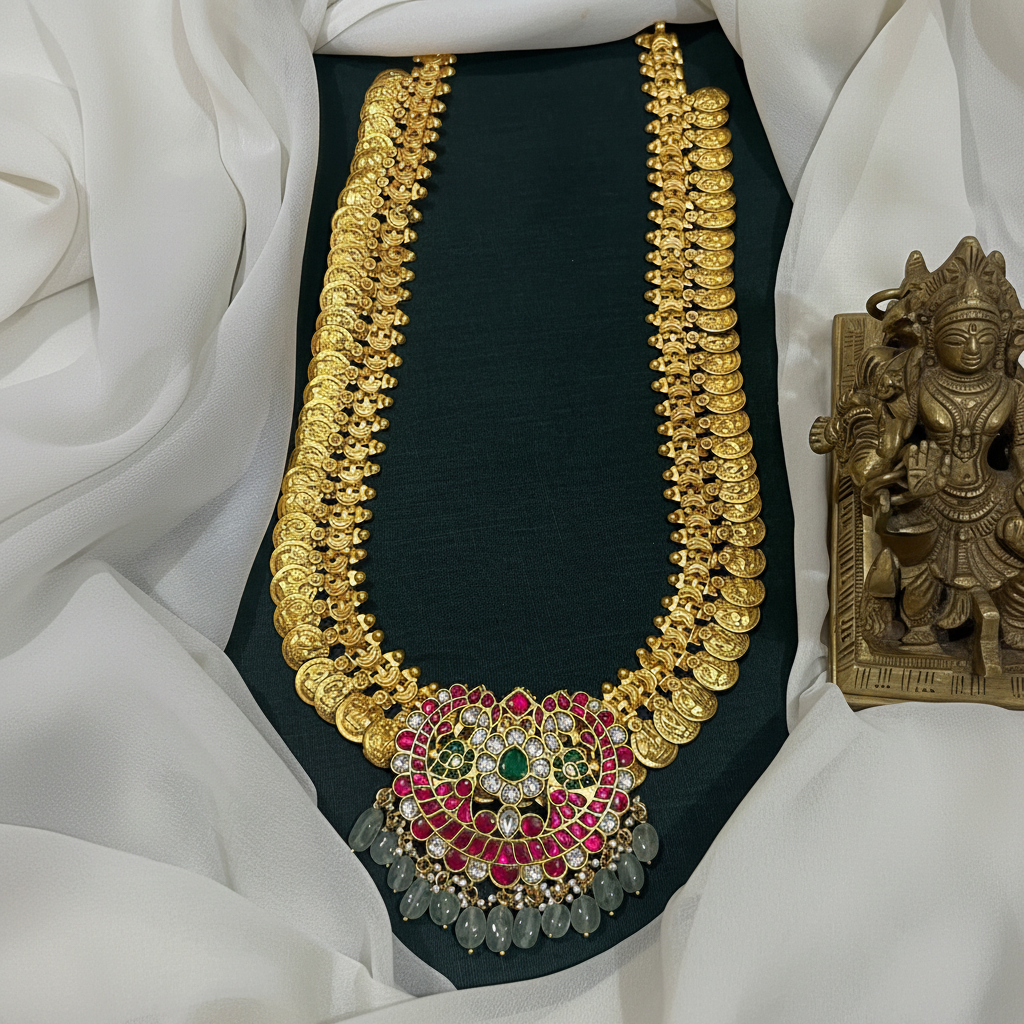 Gold Polish Kaasu Haram With Jadau Pendant - KH00385