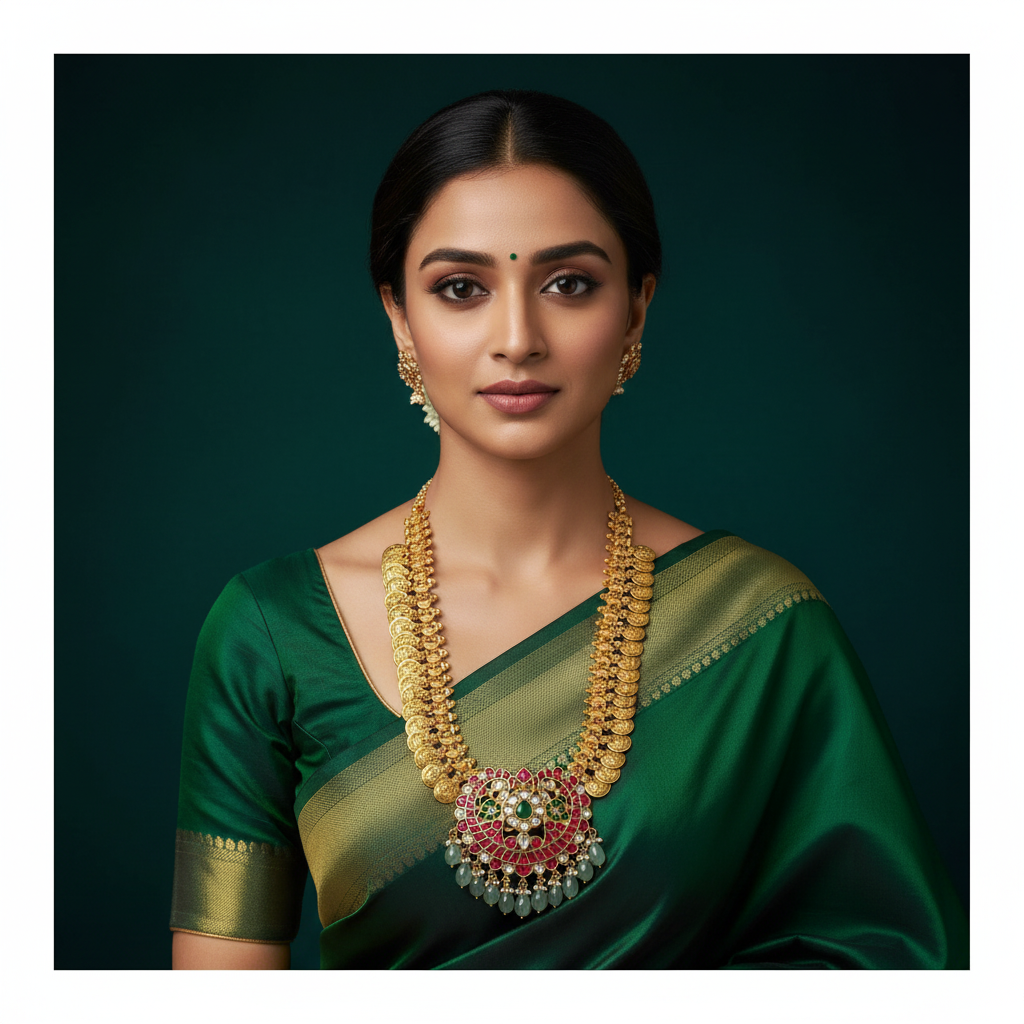 Gold Polish Kaasu Haram With Jadau Pendant - KH00385