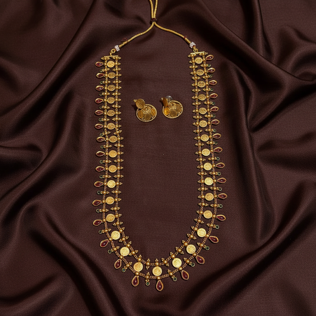 Kasu Thin Chain Long Haram in Multi Stone - NH00481
