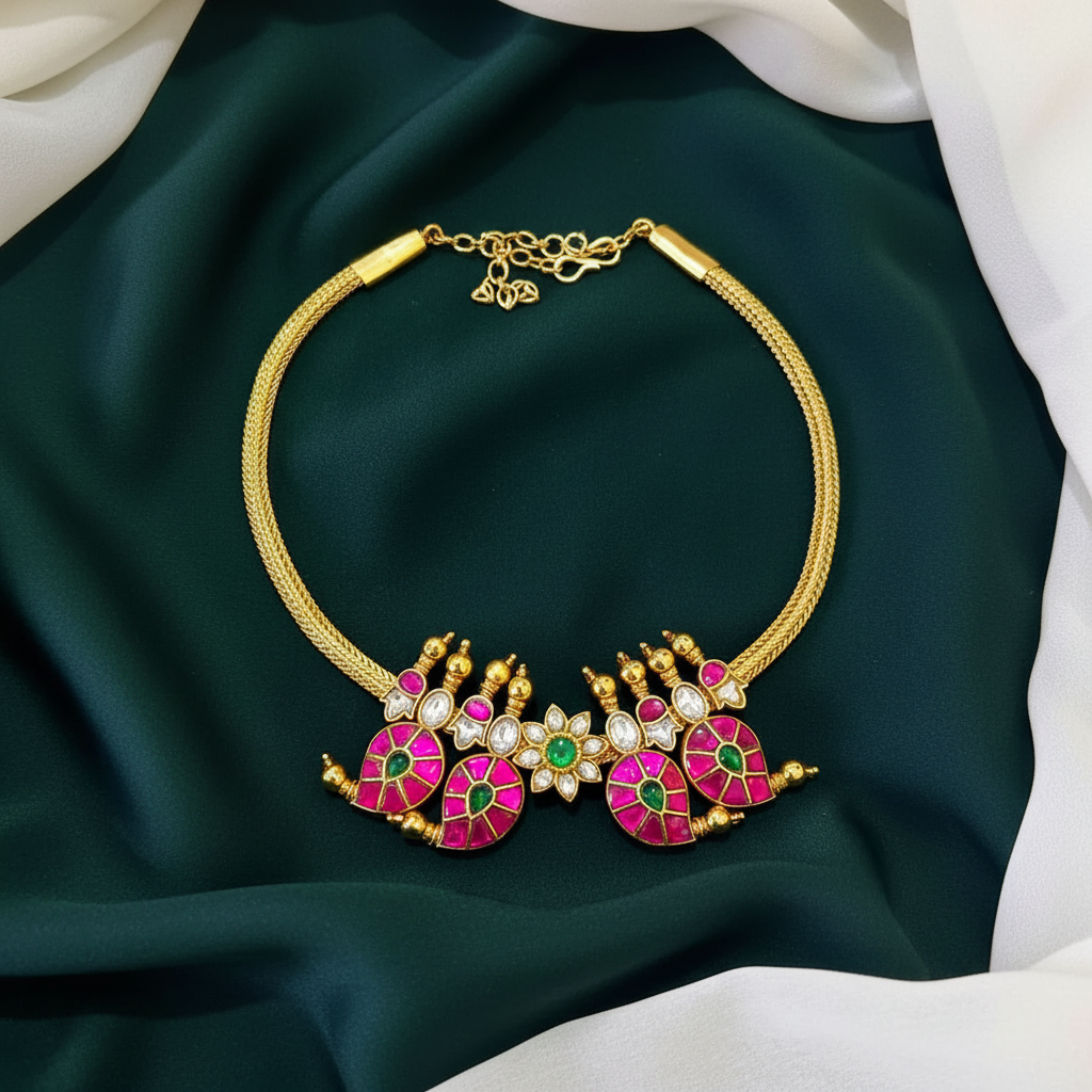 Multi Color Mango with Flower Jadau Kundan Necklace -KN0093